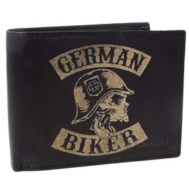 Spaß Kostet Men's Wallet German Biker Skull Leather with Engraving, dark brown