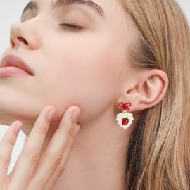 Funny Fruits Earrings for Women Cute Bow Strawberry Earrings Cherry Earrings Lovely Dangle Drop Earrings Holiday Fashion Costume Jewelry (Strawberry)