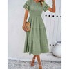 SEMATOMALA Women's Smocked Short Sleeve Maxi Dress Modest Crewneck Flowy