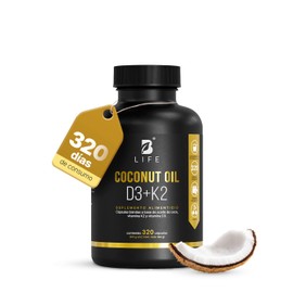 B Life Vitamina D3 400 UI + K2 con 320 Softgels. Alta absorsión. Aceite de Coco, Vitaminas D3 y K2. Ingredientes naturales. Coconut Oil D3 + K2.