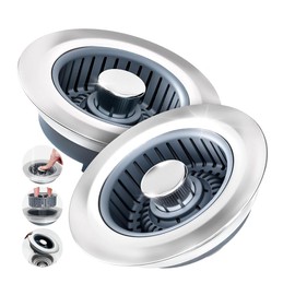 2 Pack 304Sink Drain Strainer - Sink Stopper, 3-in-1 Kitchen Stainless Steel Drain Plug with Anti-Clog Basket, Pop-Up Cover Fits Standard 3-1/2” Openings for Double Bowl Kitchen Sinks