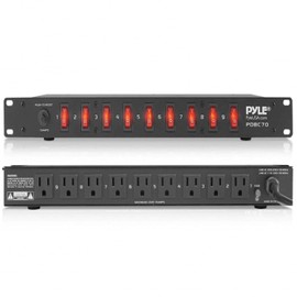 Pyle protector contra sobretensiones de 9 tomas - 150 julios, extensión eléctrica resistente, montable en rack 1U, con interruptor frontal
