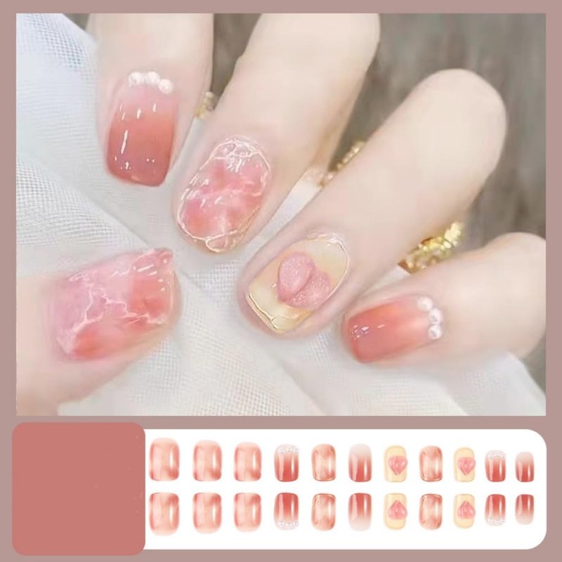 Domiya Nail Tip, 3D Nails, 24 Pieces, Very Short Popular,