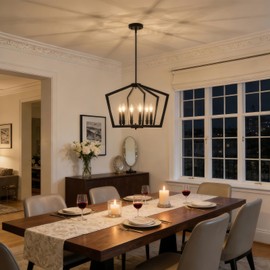 Matte Black Chandeliers for Dining Room, 23" Modern Farmhouse Chandelier Foyer Lighting Fixtures over Table, 6-Light Industrial Metal Geometric Hanging Pendant Lights for Kitchen Island Entryway