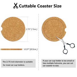 24 Pcs Car Coasters Cup Holder Insert Coaster, Absorbent Cork Bar Coaster, Heat Resistant Reusable Anti Slip Drink Coaster with Fingertip Grip for Easy Removal, Car Decor Auto Accessories for Women