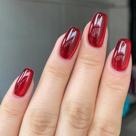 Virellay 24 x Press On Nails Press On Nails - Cat Eye False Nails for Women (Red, Short)