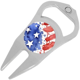 NewCharms Watercolor USA Flag Golf Ball Marker Divot Repair Tool Bottle Opener