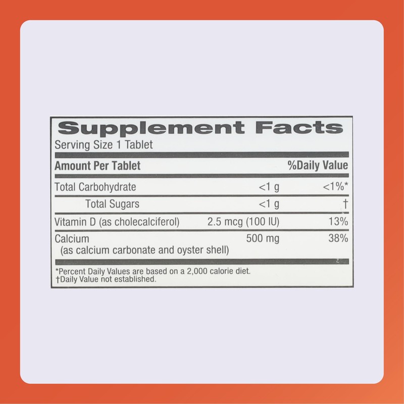 Rugby 500mg Calcium Chewable Tablets - Dietary Supplement - Orange