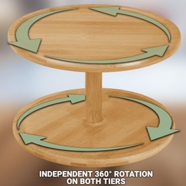 DynaCup 2-Tier Lazy Susan Organizer - Bamboo Wooden Lazy Susan - 360 Double Rotating Turntable for Cabinet & Dining Table