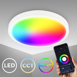 B.K.Licht Smart LED Ceiling Light with App Control and Voice Control, Dimmable WiFi LED Ceiling Light, Adjustable Colour Temperature, Colourful Colours, Lamp, Living Room Lamp, 27 x 6 cm (DxH), White