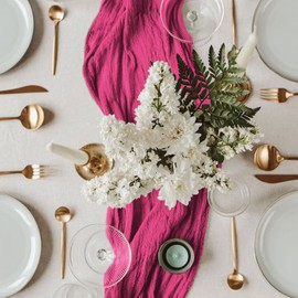 Gauze Table Runner Hot Pink 10Ft Cheesecloth Table Runners Rustic Wedding Decorations for Table Farmhouse Kitchen Table Runner Wide Coffee Table Runner Cheese Clothes Table Runner for Bridal Shower