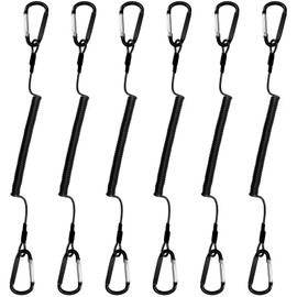 Alwonder 6-Pack Fishing Lanyards Tool Lanyards for Hand Tools, Retractable Tool Lanyard Steel Wire Coiled Ropes Safety Tether Fly Fishing Lanyard for Pliers Scissors Fishing Gear Black 47.2IN