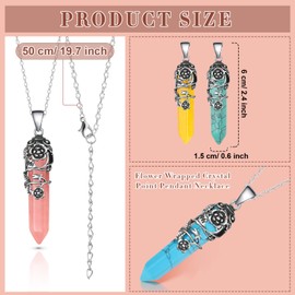 Sureio 12 Pcs Healing Crystal Necklace Hexagonal Healing Flower Wrapped Crystal Point Pendant Natural Quartz Point Necklace with Chain for Women natural stones