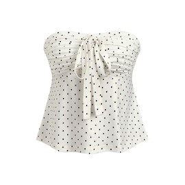 Milumia Women's Polka Dots Top Strapless Tie Front Ruched Tube Tops Black and White