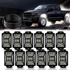 12 Pods 324 LEDs White Rock Lights with 11yd/10M Extension Wire, 6000K Super Bright 5 Sides Rock Lights for Trucks Waterproof IP67 360°Full Angle Illuminate Underglow Kits for UTV ATV SUV Off Road