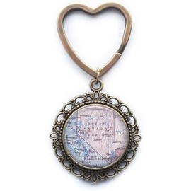 Llavero de mapa de Nevada, llavero de Nevada, llavero de mapa de Nevada, llavero de Nevada, joyería de mapas, joyería de mapas, joyería de mapa de estado, A0180