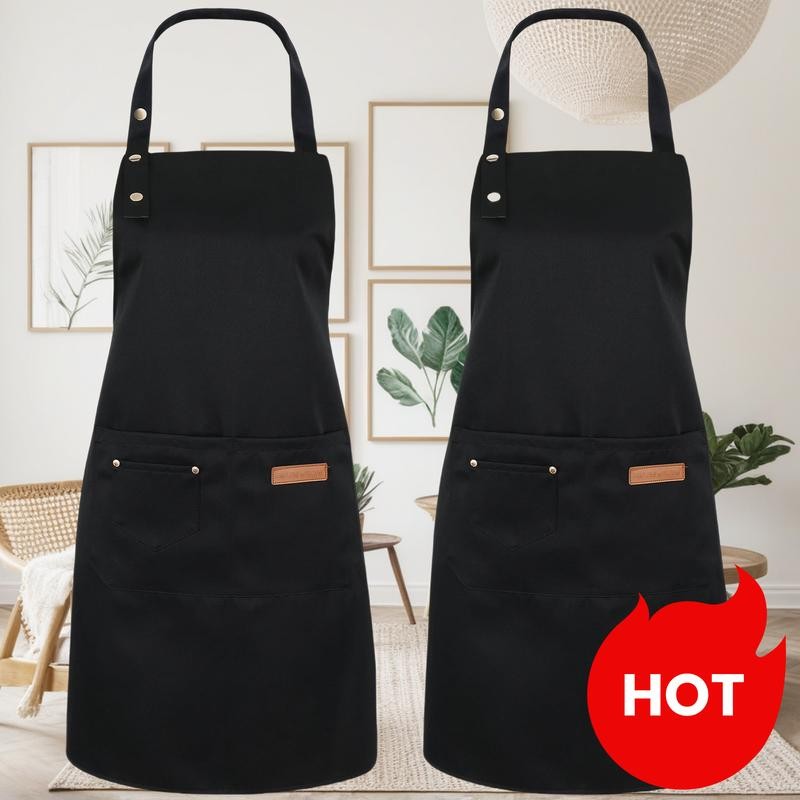 2 Pack Black Unisex Aprons – Waterdrop Resistant with 3