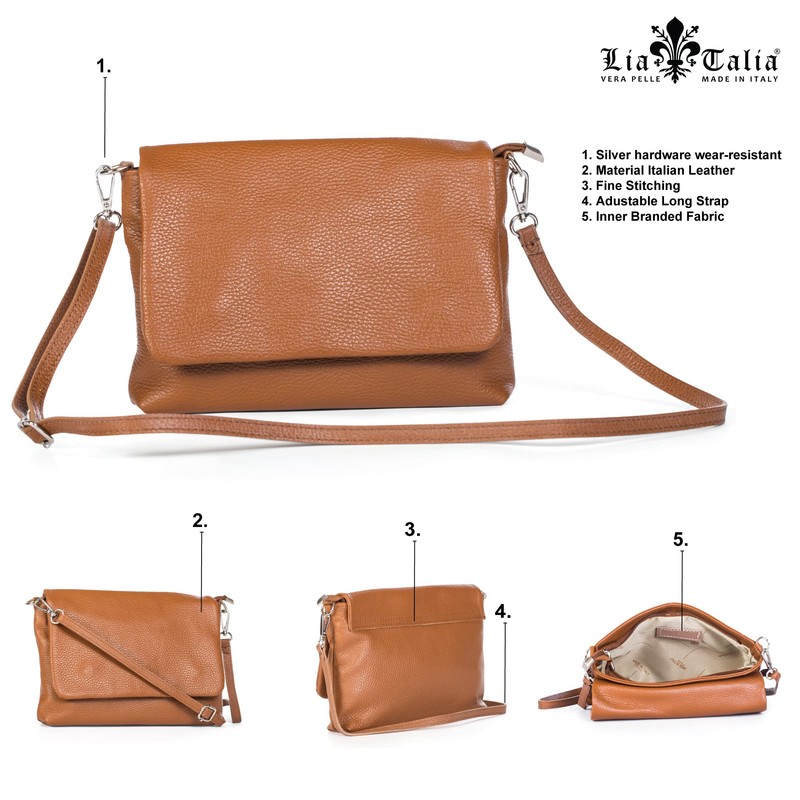 LiaTalia Womens Cross-Body Messenger Style Real Leather Adjustable Shoulder Strap