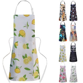 Adjustable Waterproof Kitchen Apron for Women with 2 Pockets, Cute Cooking Chef Apron for Men, Gardening Baking Funny Grill BBQ Aprons Creative Gifts - Floral Apron Yellow