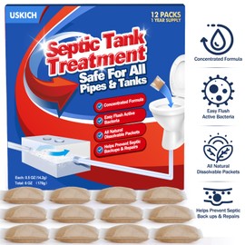 Septic Tank Treatment - 1 Year Supply of Septic Safe Dissolvable Easy Flush Live Bacteria Packets -12 Count,Friendly and Powerful Solution for Septic Systems