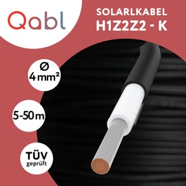 Qabl Solar Cable 4 mm² 5 m Black - Solar Cable H1Z2Z2 - TÜV Tested - UV Resistant, Flexible, PV Cable, Photovoltaic Cable, Solar Connection Cable for Solar Panel