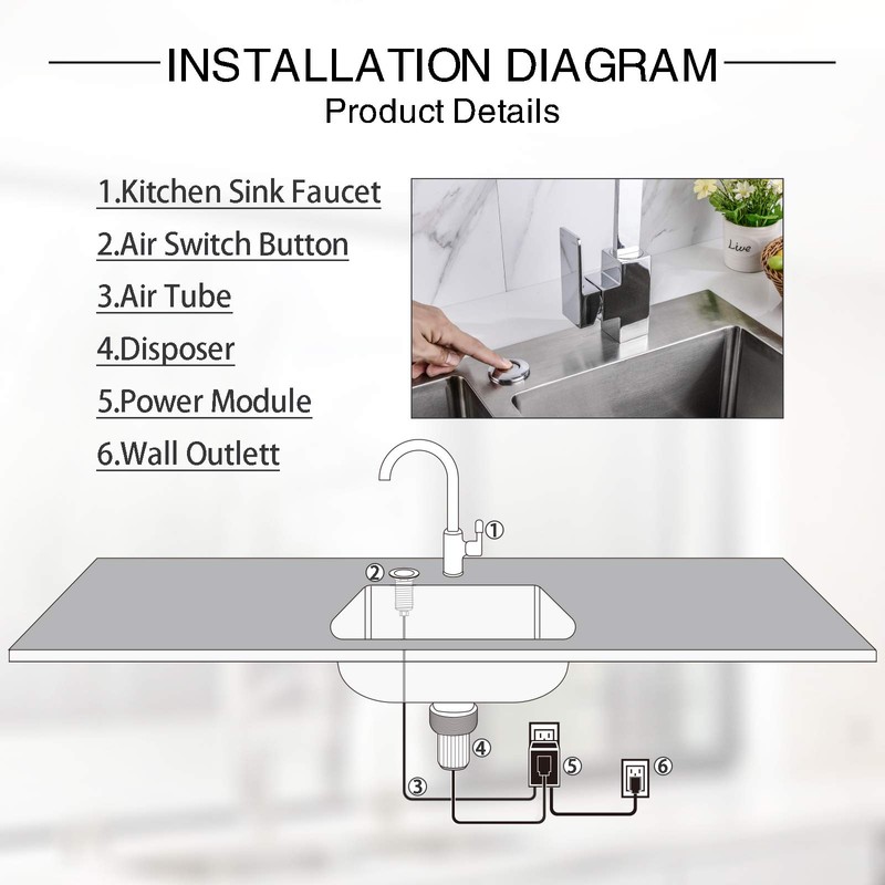 SINKINGDOM Garbage Disposal SinkTop Air Switch Kit with Long Button,Brass