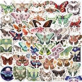 50pcs Aesthetic Stickers Cute Cartoon Moon Moth Stickers, Nature Insect Waterproof Vinyl Stickers Pack for Bumper, Laptop, Skateboard, Luggage, Phone,Bicycle (Moth)