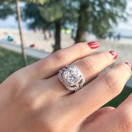 AINUOSHI 925 Sterling Silver Zircon Engagement Wedding Ring 3 Carat Anniversary Wedding Jewellery Gift, stone, Cubic Zirconia