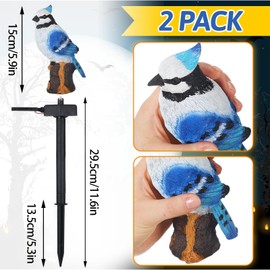 Baquler 2 Pack Blue Jay Solar Lights Blue Jay Outdoor Decor Bluebird Solar Light Bird Figurine Garden Stake for Pathway Garden Lawn Yard Cemetery Decoration