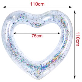 Adult heart pool float, inflatable heart,Heart Shaped Swimming Pool Float Loungers Tube, Water Fun Beach Party Toys for adults,120cm,Transparent glitter.
