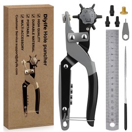 Diyife Leather Hole Punch, [upgraded Version] Magnetic Belt Hole Puncher with Dual-Purpose Wrench for Leather Bags Cards Handbags, Multi-Size Belt Punch Tool with Storage Compartment, Easy Punching