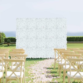 PSHDG HOME Flower Wall Panels White Backdrop: Artificial Flower Wall Backdrop 5ft by 7.5ft Hydrangea Floral Wall for Wedding Party Decoration (24 Pcs 15 x 15 Inch)