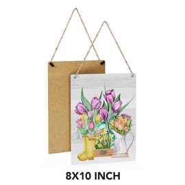 SENJIAN Rustic Farmhouse Home Office Wall Decor Country Spring Tulips Room Decorations Wood Sign Cubicle Bedroom Living Room Front Door Decor Women Gift Ideas 8 X 10 Inch