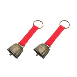 WUMUZAI 2 Pack Small Cow Bell for Dog Collar, Loud Bear Bells with Fabric Strap & Key Ring, Cow Horse Sheep Grazing Copper Bells, Pet Brass Bells Tracker Noise Maker, Bronze Bell for Crafts (Red)