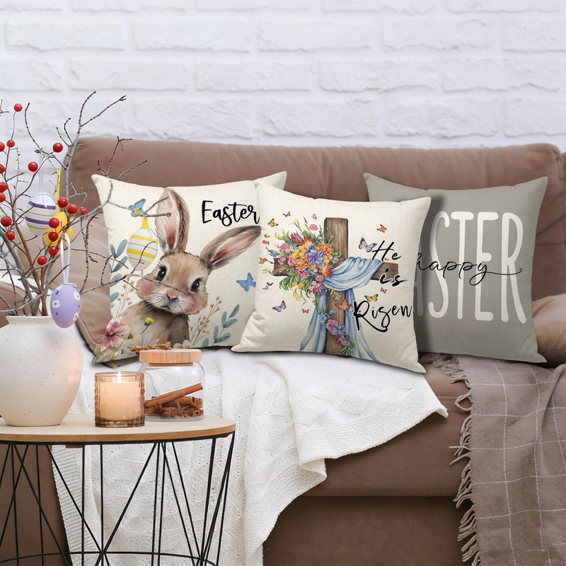 FUYUCHEN Happy Easter Pillow Covers 18x18 Inch Set of 4