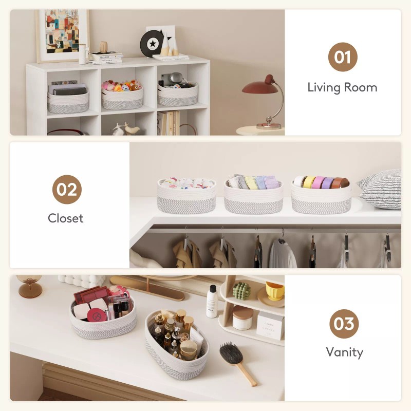 Lifewit 6 Pack Woven Baskets for Storage, Cotton Rope Baskets