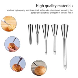 SHENGYIG Pack of 5 Stainless Steel Filling Nozzles for Pastry Syringe, Ideal for Filling Jam and Injecting Cream, Perfect for Baking, Desserts and Puff Pastry