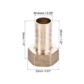 uxcell Brass Barb Hose Fitting Connector Adapter 14mm Barbed x G1/2 Female Pipe with 9-16mm Hose Clamp 2Set
