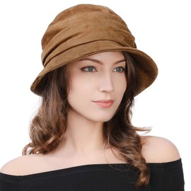 Sombrero clásico de los años 20 con forma de cubeta, plegable, para mujer, iglesia, derby, fiesta, moda, para invierno, 55-64 cm, Beige Bronceado, Large