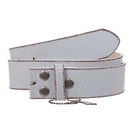 Snap On Plain Crack Print Stitching Edged Vintage Leather Replacement Belt Strap, White | 30
