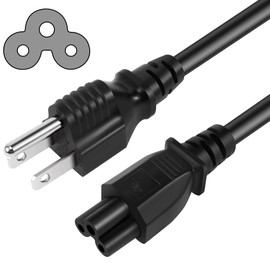 3 Prong AC Laptop Power Cord 15 Feet, NEMA 5-15P to C5 (Mickey Mouse) 10A 125V 18AWG, IEC-60320 IEC320 C5 to NEMA 5-15P, Laptop Power Brick Cord- ETL Listed