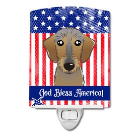 Caroline's Treasures BB2164CNL American Flag and Chocolate Labrador Ceramic Night Light Compact, UL-Certified, Ideal for Bedroom, Bathroom, Nursery, Hallway, Kitchen, 6x4x3, Multicolor