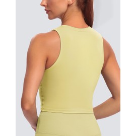 BAYDI Sports Bra Removable Padded Crop Tops High Neck Tank Tops with Built in Bra Longline Yoga Workout Top Yellow