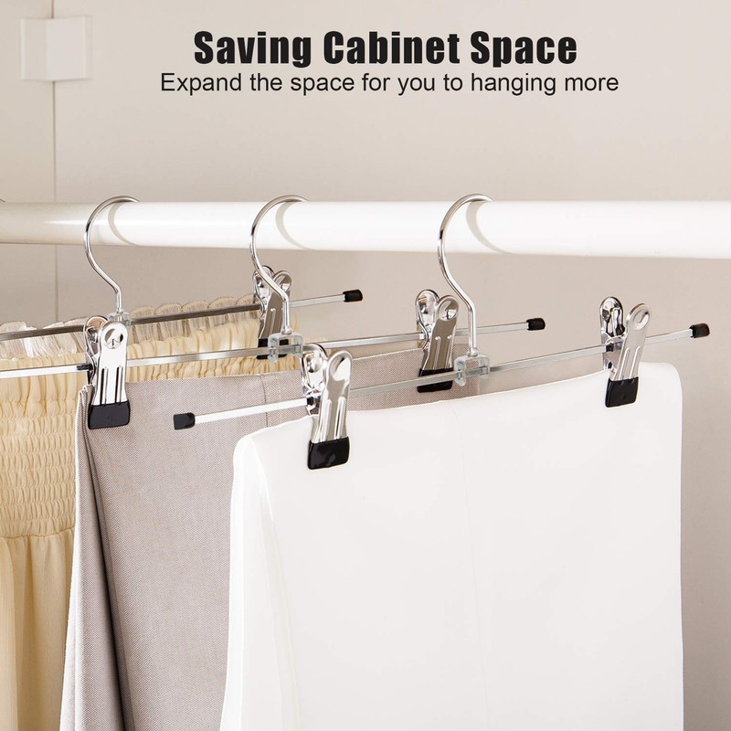 Trouser Hangers, 20 Pack Skirt Hangers with Adjustment Metal Grip