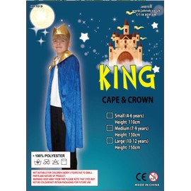 King Costume : Blue Cape and Crown : Nativity Age 4-6yrs
