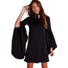 Vivicastle Long Flare Bell Sleeve Blouse Mini Dress (Large, Black)