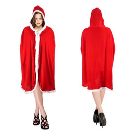 lasuroa Christmas Hooded Cloak, Red Xmas Velvet Cape Robe Christmas Costume Santa Claus Poncho Dress for Adult Children(M)