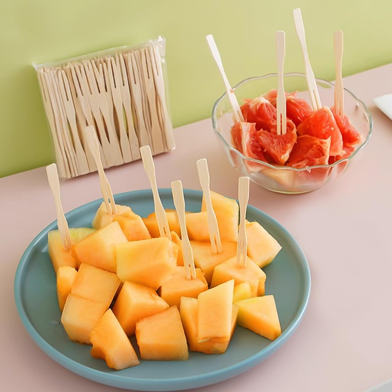 TAFACE 80pcs 90mm x 6mm x 3mm Fruit Forks Bamboo