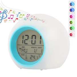 Culturaltu Alarm Clock, Radio Wave, Cute, Digital Clock, Round Alarm Clock, Loud Volume, Tabletop, Natural Sound, Easy to See, 7 Color LED Lights, Alarm Function, Snooze Function, Table Clock, Seiko