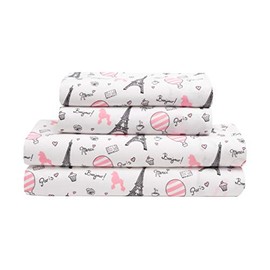 MALLARY BY MATTHEW Kids Super-Soft 100% Microfiber Print Sheet, Bonjour Paris, Queen